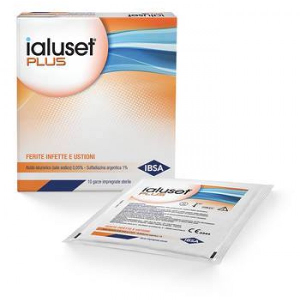 GARZA IALUSET PLUS IMPREGNATA DI CREMA DI ACIDO IALURONICO 0,05%, DI SULFADIAZINA ARGENTICA 1%, MACROGOL, GLICEROLO E ACQUA 10 X 10 CM 10 PEZZI - FARMAPRIME