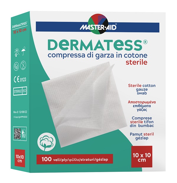 GARZA COMPRESSA MASTER-AID DERMATESS COTONE 10X10CM 100 PEZZI - FARMAPRIME