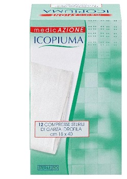 ICOPIUMA GARZA COMPRESSA IDROFILA IN COTONE PIEGATA STERILE SENZA FILO DI BARIO TITOLO 12/8 MISURA 18X40 CM IN BUSTA SINGOLA 12 PEZZI - FARMAPRIME