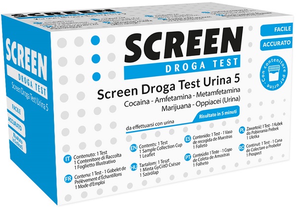 SCREEN DROGA TEST 5 DROGHE TEST ANTIDROGA CON CONTENITORE URINA - FARMAPRIME