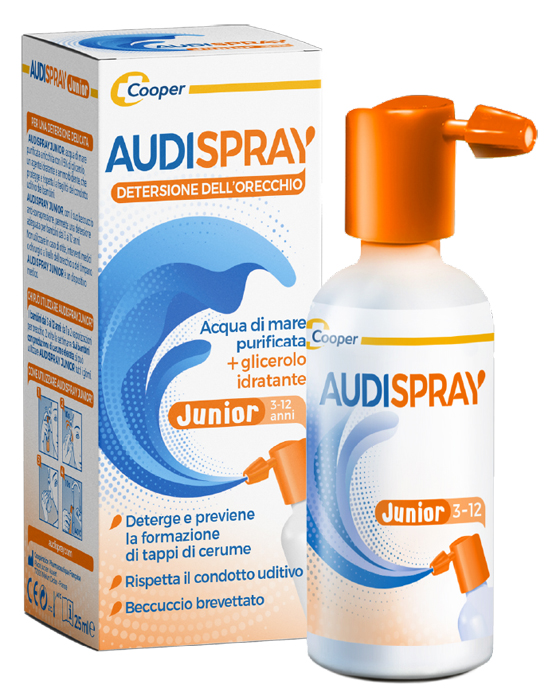 AUDISPRAY JUNIOR 3-12 ANNI SOLUZIONE DI ACQUA DI MARE IPERTONICA SPRAY SENZA GAS IGIENE ORECCHIO 25ML - FARMAPRIME