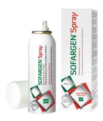 MEDICAZIONE IN POLVERE SPRAY CON CAOLINO E ARGENTO SULFADIAZINA 1% SOFARGEN SPRAY 10 G BOMBOLETTA PRESSURIZZATA 125 ML - FARMAPRIME