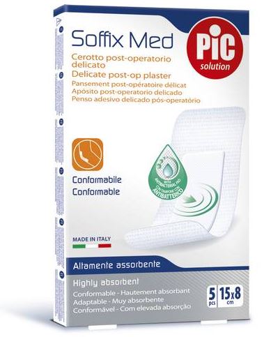 CEROTTO PIC SOFFIX MED IN TNT CON TAMPONE CENTRALE ASSORBENTE STERILE MONOUSO 15X8 CM ANTIBATTERICO 5 PEZZI - FARMAPRIME
