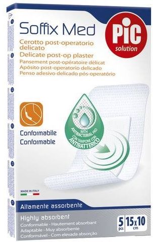 CEROTTO PIC SOFFIX MED IN TNT CON TAMPONE CENTRALE ASSORBENTE STERILE MONOUSO 10X15 CM ANTIBATTERICO 5 PEZZI - FARMAPRIME