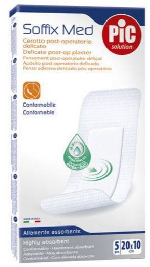 CEROTTO PIC SOFFIX MED IN TNT CON TAMPONE CENTRALE ASSORBENTE STERILE MONOUSO 10X20 CM ANTIBATTERICO 5 PEZZI - FARMAPRIME