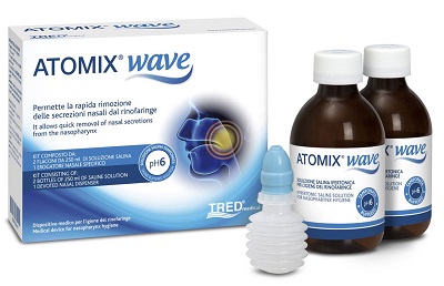 ATOMIX WAVE DISPOSITIVO PER IGIENE RINOFARINGEA ATOMIX SOLUZIONE SALINA 250 ML 2 PEZZI + TERMINALE NASALE + EROGATORE A SOFFIETTO - FARMAPRIME