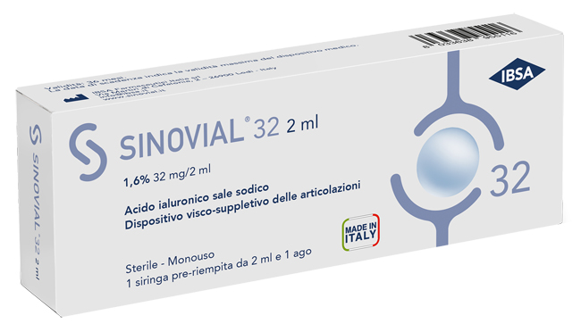 SIRINGA INTRA-ARTICOLARE SINOVIAL 32 ACIDO IALURONICO SALE SODICO 1,6% 32MG/2ML 2ML + AGO 21 GAUGE - FARMAPRIME