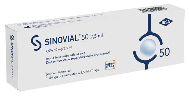 SIRINGA INTRA-ARTICOLARE SINOVIAL 50 ACIDO IALURONICO SALE SODICO 2% 50MG/2,5ML 2,5ML + AGO 21 GAUGE - FARMAPRIME