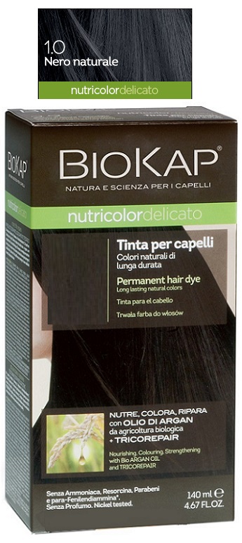 BIOKAP NUTRICOLOR DELICATO 1,0 NERO NATURALE TINTA TUBO + FLACONE - FARMAPRIME
