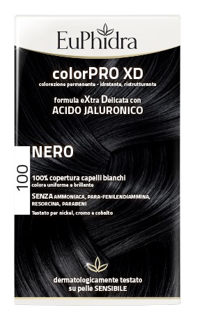 EUPHIDRA COLORPRO XD 100 NERO GEL COLORANTE CAPELLI IN FLACONE + ATTIVANTE + BALSAMO + GUANTI - FARMAPRIME