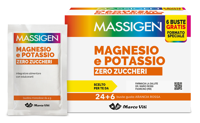 MASSIGEN MAGNESIO POTASSIO ZERO ZUCCHERO 24 BUSTINE + 6 BUSTINE - FARMAPRIME