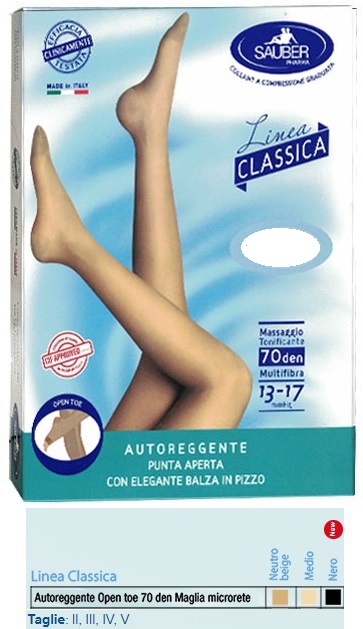 SAUBER AUTOREGGENTE OPEN TOE MAGLIA MICRORETE 70 DEN COLORE NEUTRO BEIGE TAGLIA 3 LINEA CLASSICA - FARMAPRIME