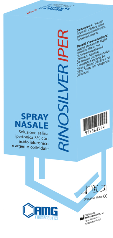 RINOSILVER SOLUZIONE SALINA IPERTONICA 3% CON ACIDO IALURONICO E ARGENTO COLLOIDALE SPRAY NASALE 20 ML - FARMAPRIME