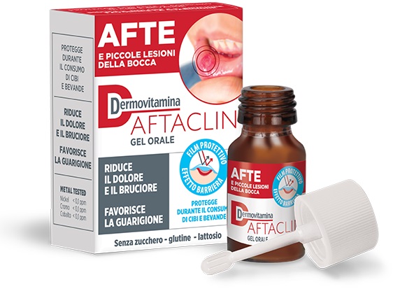 DERMOVITAMINA AFTACLIN GEL ORALE 7 ML CONTRO DOLORE E BRUCIONE SENZA ZUCCHERO E SENZA GLUTINE - FARMAPRIME