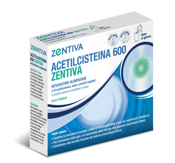 ACETILCISTEINA 600 ZENTIVA 10 BUSTINE BIPARTITE GUSTO TROPICAL - FARMAPRIME