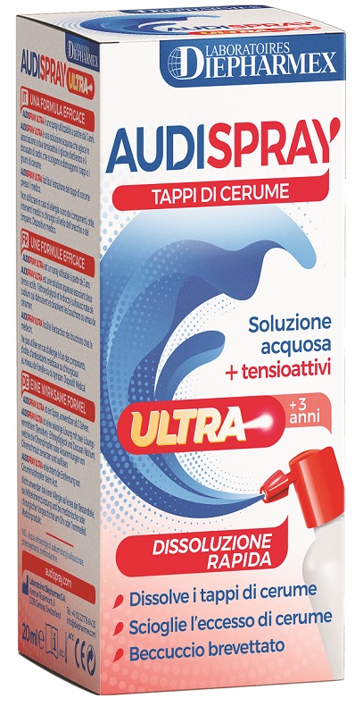 AUDISPRAY ULTRA +3 ANNI SOLUZIONE ACQUOSA + TENSIOATTIVI SPRAY TAPPI DI CERUME 20 ML - FARMAPRIME
