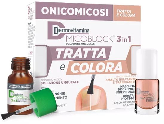 DERMOVITAMINA MICOBLOCK 3 IN 1 TRATTA E COLORA SOLUZIONE UNGUEALE 7 ML + SMALTO IDRATANTE TRASPIRANTE 5 ML - FARMAPRIME