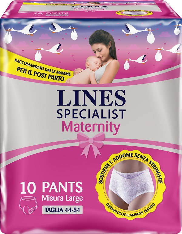 LINES SPECIALIST MATERNITY MUTANDINA ASSORBENTE PER PERDITE POST PARTO MISURA LARGE 10 PEZZI - FARMAPRIME
