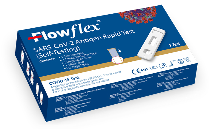 TEST ANTIGENICO RAPIDO COVID-19 FLOWFLEX AUTODIAGNOSTICO DETERMINAZIONE QUALITATIVA ANTIGENI SARS-COV-2 IN TAMPONI NASALI MEDIANTE IMMUNOCROMATOGRAFIA PROVETTA CON ALLUMINIO - FARMAPRIME