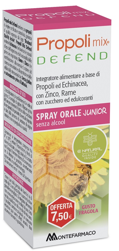 PROPOLI MIX DEFEND SPRAY ORALE JUNIOR ANALCOLICO 30 ML GUSTO FRAGOLA - FARMAPRIME