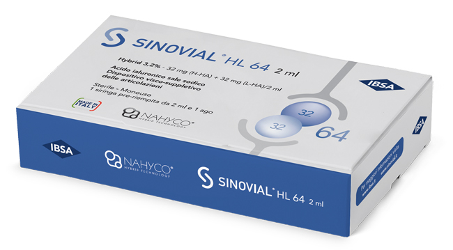 SIRINGA INTRA-ARTICOLARE SINOVIAL HL 64 ACIDO IALURONICO SALE SODICO 3,2% 32MG H-HA + 32MG H-LA/2ML 2 ML - FARMAPRIME