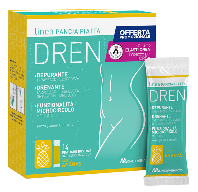 PANCIA PIATTA DREN ANANAS 14 BUSTINE STICK PACK + TORBA DRENANTE - FARMAPRIME