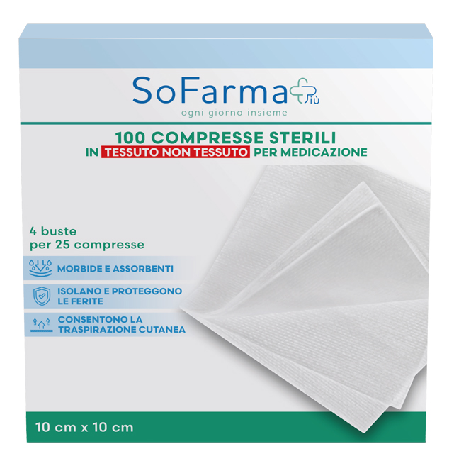 GARZA COMPRESSA IN TNT 10X10 CM 25 PEZZI SOFARMAPIU' - FARMAPRIME
