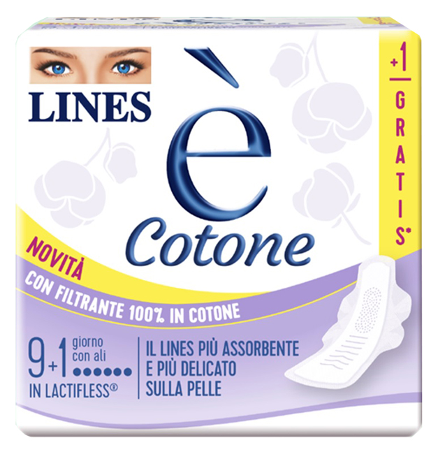 LINES E' COTONE ALI ASSORBENTE ESTERNO 9 + 1 PEZZI - FARMAPRIME