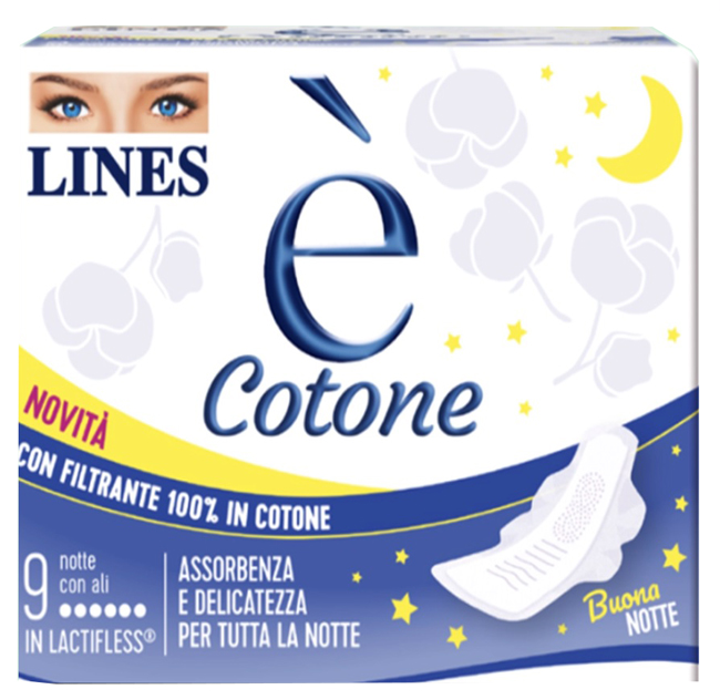 LINES E' COTONE ALI ASSORBENTE ESTERNO NOTTE 9 PEZZI - FARMAPRIME